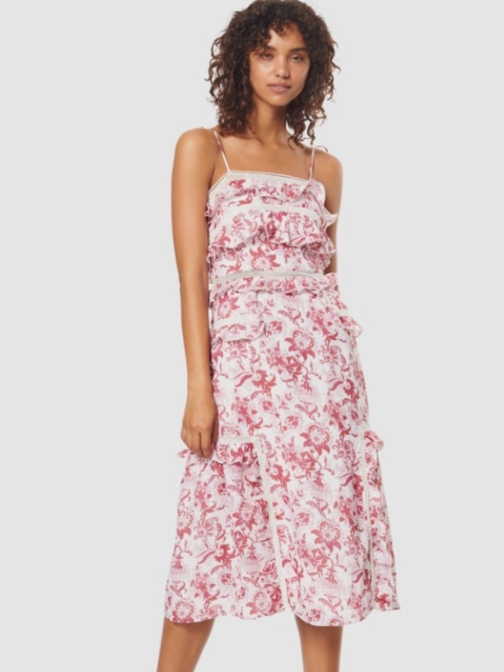 Stevie May British India Floral Ramie Tie Strap Midi Dress S